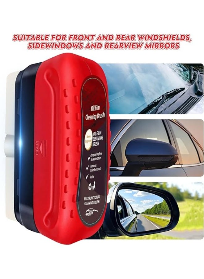 Automotive Oil Film Cleaning Brush with Reusable Foam Sprayer, Upgraded Antifog Glass Cleaning Board, Glass Oil Film Remover for Car Windows & Windshields (Red) - Image 1
